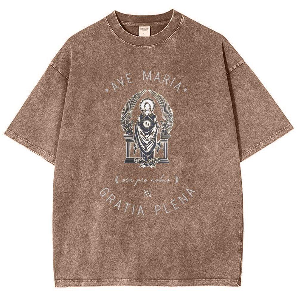 Ave Maria Catholic Snowflake Vintage Cotton T-Shirt