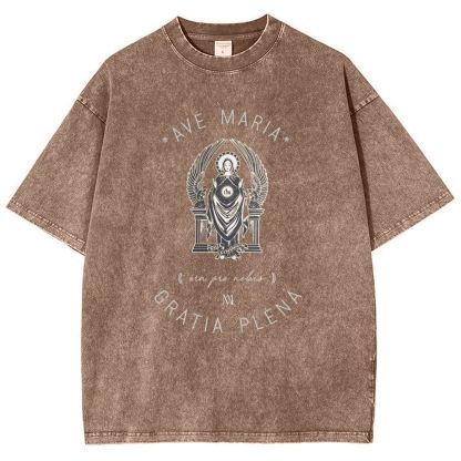 Ave Maria Catholic Snowflake Vintage Cotton T-Shirt