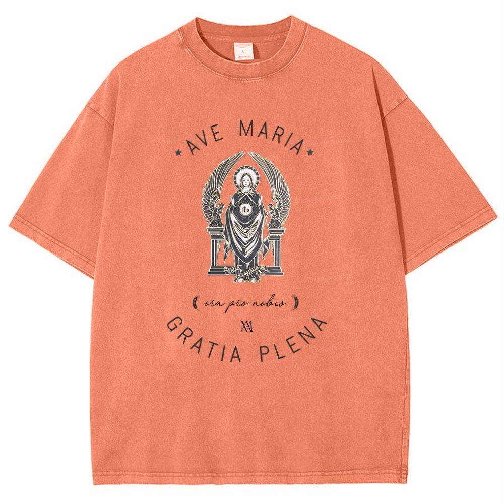 Ave Maria Catholic Snowflake Vintage Cotton T-Shirt