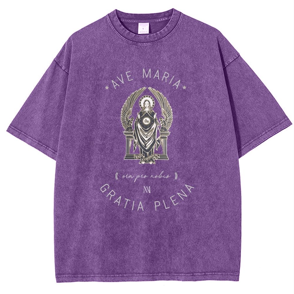 Ave Maria Catholic Snowflake Vintage Cotton T-Shirt