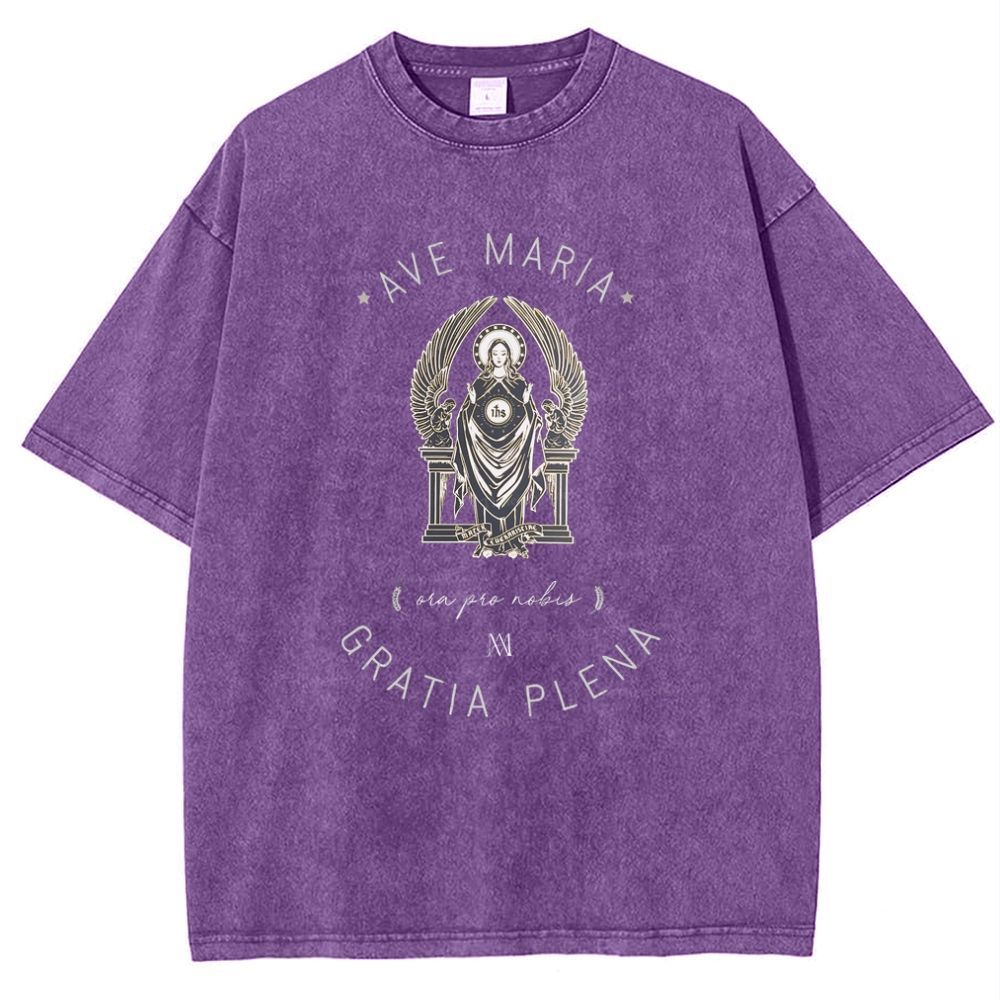 Ave Maria Catholic Snowflake Vintage Cotton T-Shirt