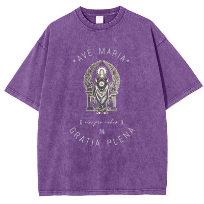 Ave Maria Catholic Snowflake Vintage Cotton T-Shirt
