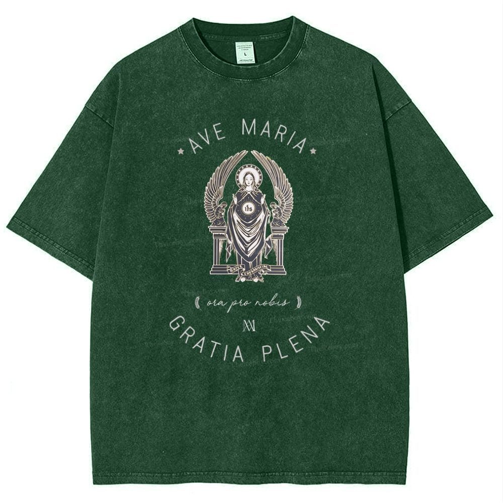 Ave Maria Catholic Snowflake Vintage Cotton T-Shirt