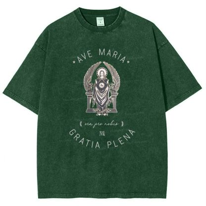 Ave Maria Catholic Snowflake Vintage Cotton T-Shirt