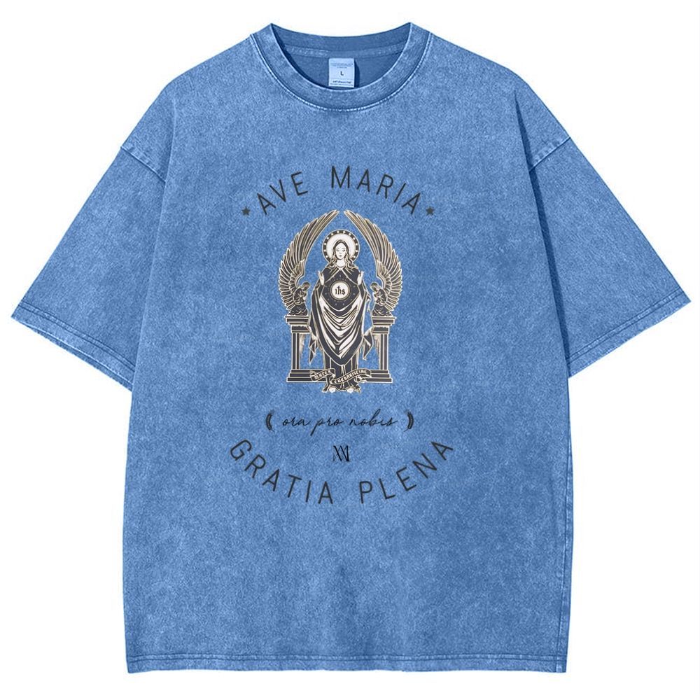 Ave Maria Catholic Snowflake Vintage Cotton T-Shirt