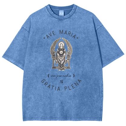 Ave Maria Catholic Snowflake Vintage Cotton T-Shirt