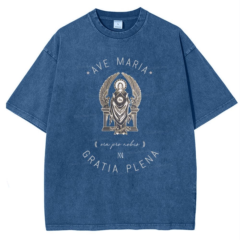 Ave Maria Catholic Snowflake Vintage Cotton T-Shirt