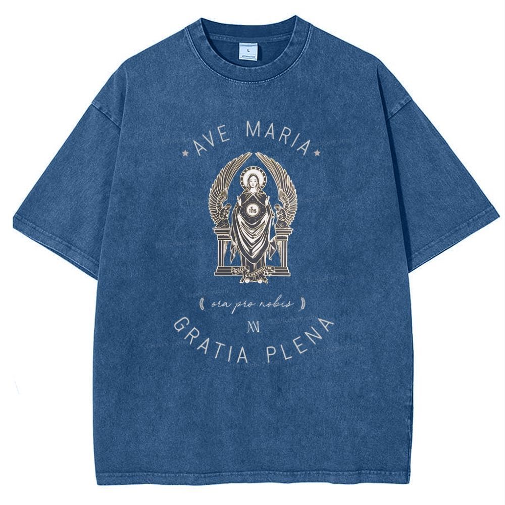 Ave Maria Catholic Snowflake Vintage Cotton T-Shirt