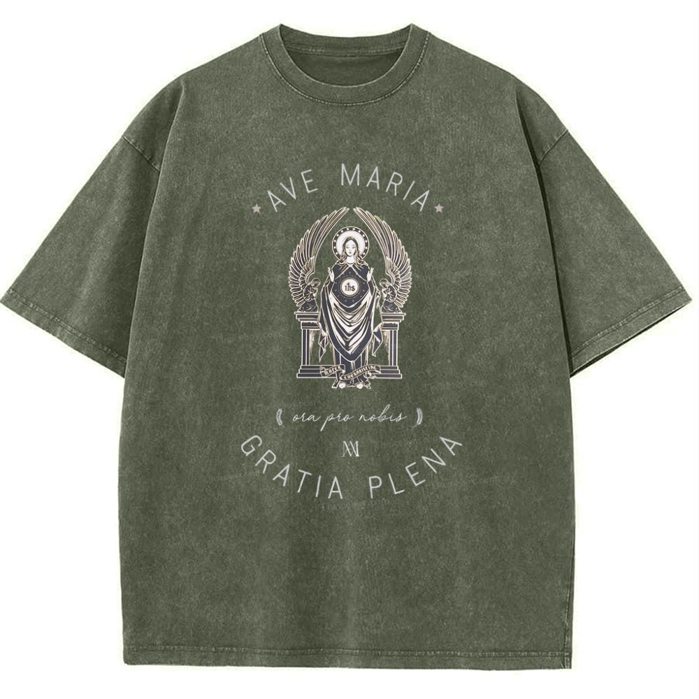 Ave Maria Catholic Snowflake Vintage Cotton T-Shirt