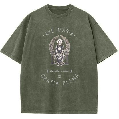 Ave Maria Catholic Snowflake Vintage Cotton T-Shirt