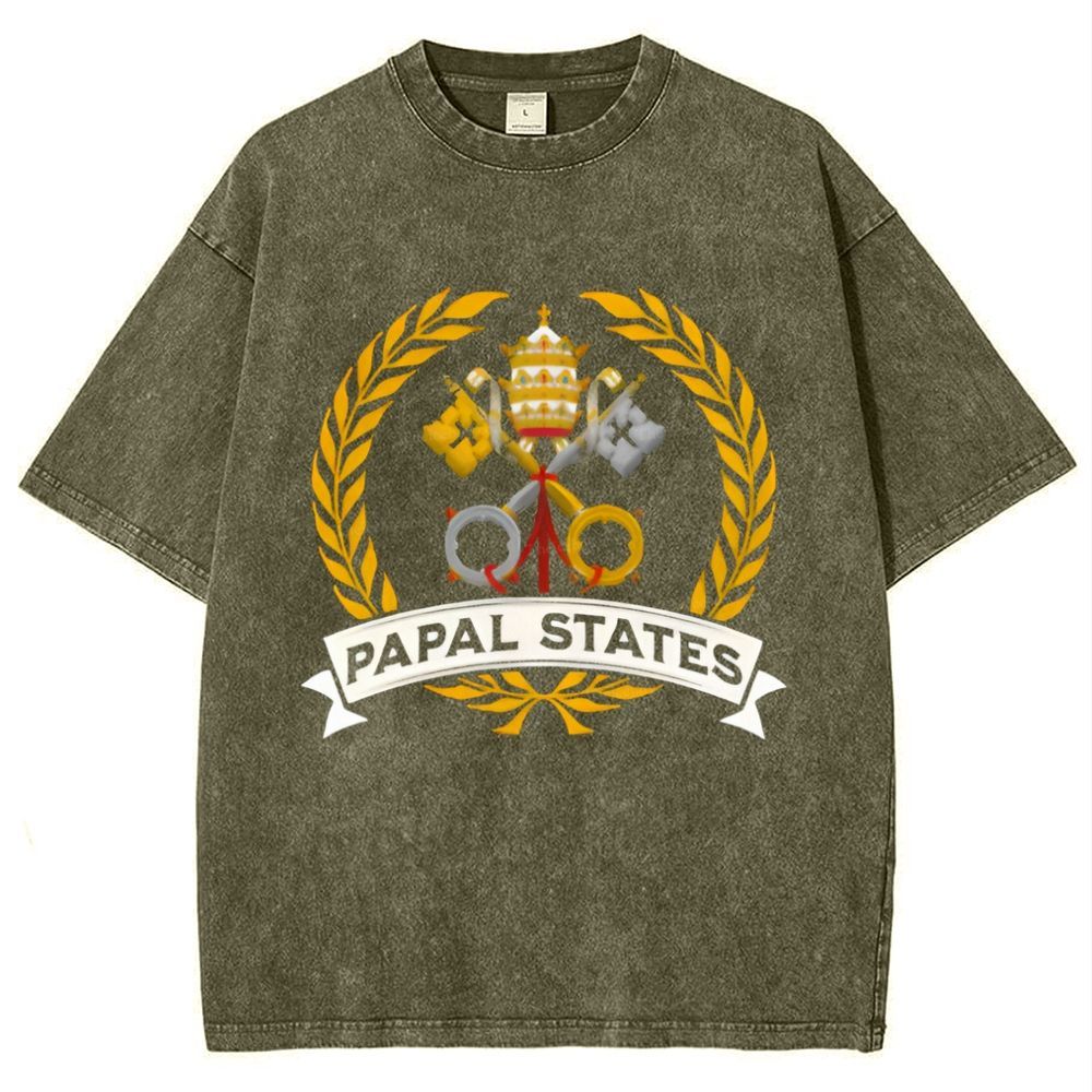 Papal States Heraldry Catholic Snowflake Vintage Cotton T-Shirt