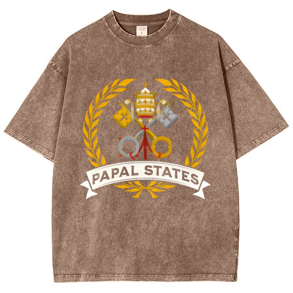 Papal States Heraldry Catholic Snowflake Vintage Cotton T-Shirt