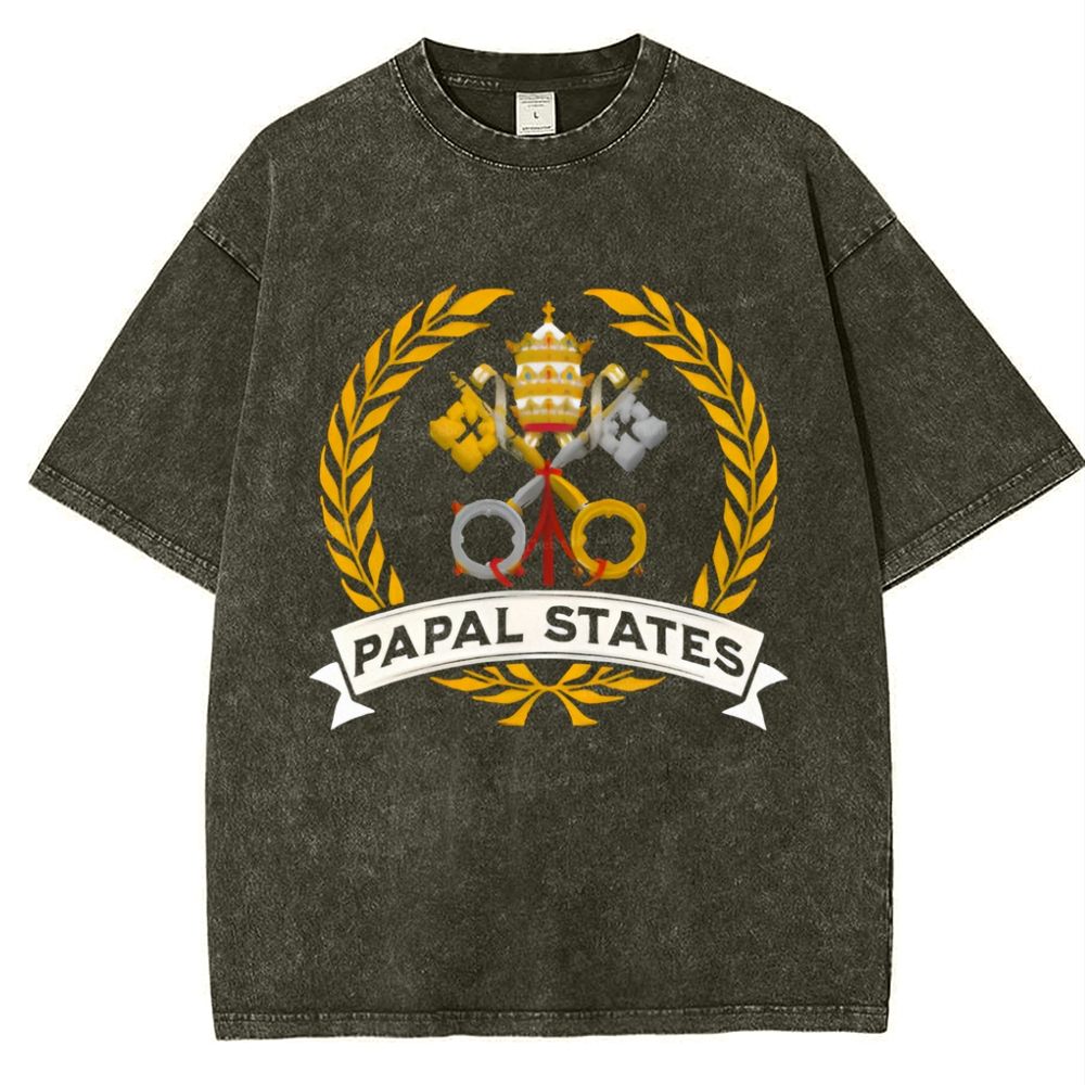 Papal States Heraldry Catholic Snowflake Vintage Cotton T-Shirt