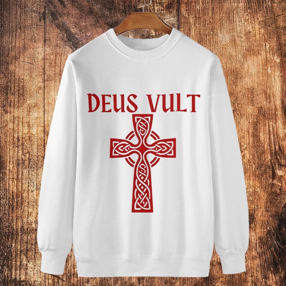 Deus Vult christian catholic The Lord templar knights Cotton Crewneck Sweatshirt