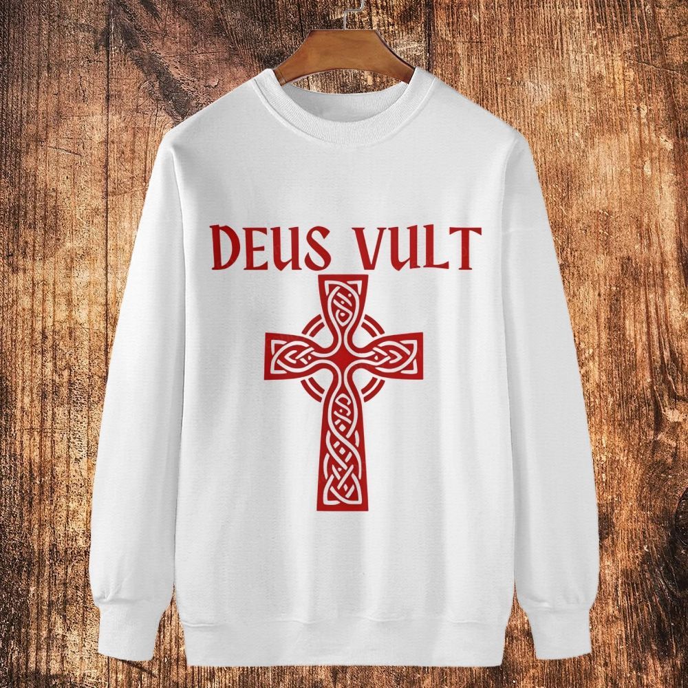 Deus Vult christian catholic The Lord templar knights Cotton Crewneck Sweatshirt