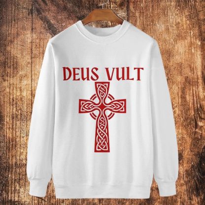 Deus Vult christian catholic The Lord templar knights Cotton Crewneck Sweatshirt
