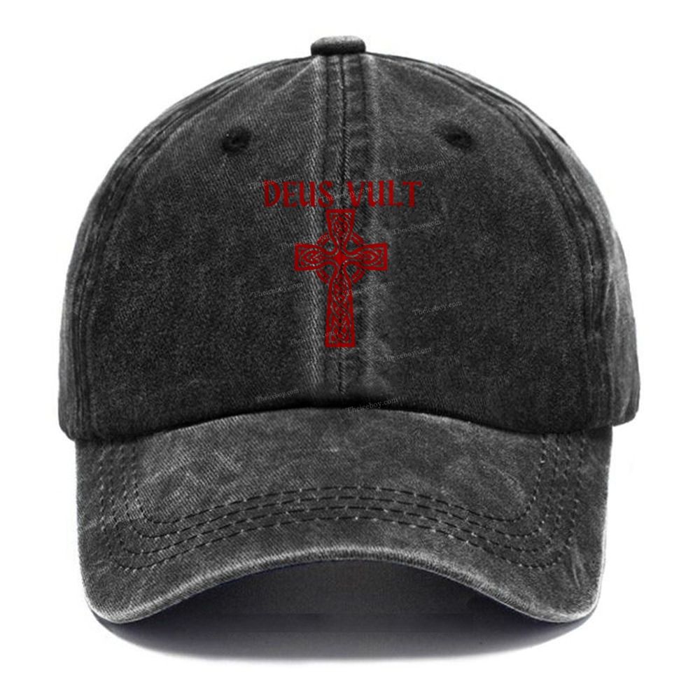 Deus Vult christian catholic The Lord templar knights Unisex Vintage Casual Washed Cap