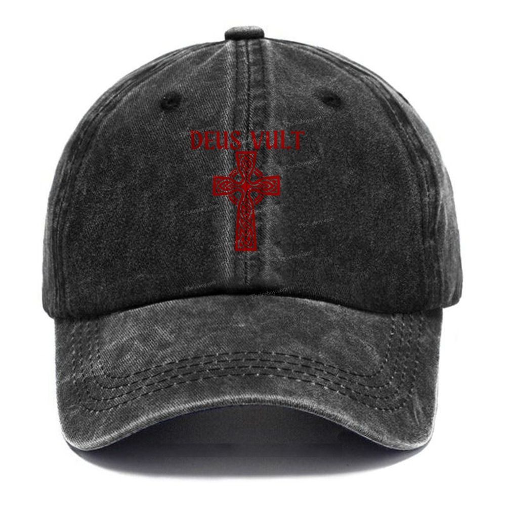 Deus Vult christian catholic The Lord templar knights Unisex Vintage Casual Washed Cap