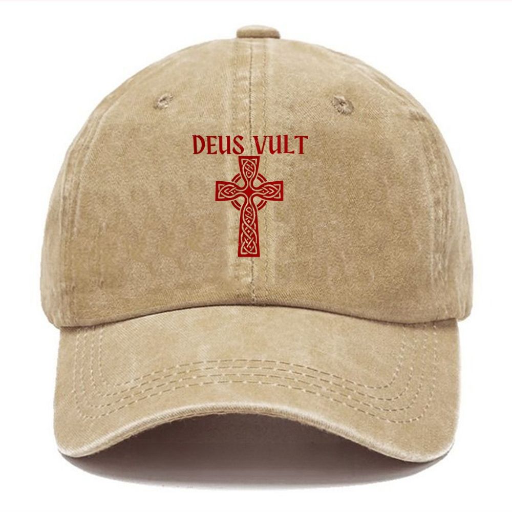 Deus Vult christian catholic The Lord templar knights Unisex Vintage Casual Washed Cap