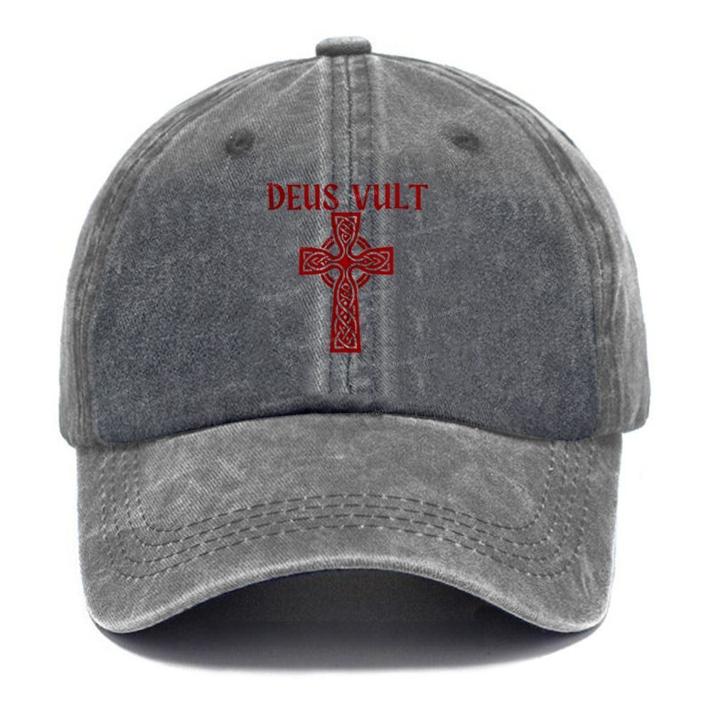 Deus Vult christian catholic The Lord templar knights Unisex Vintage Casual Washed Cap