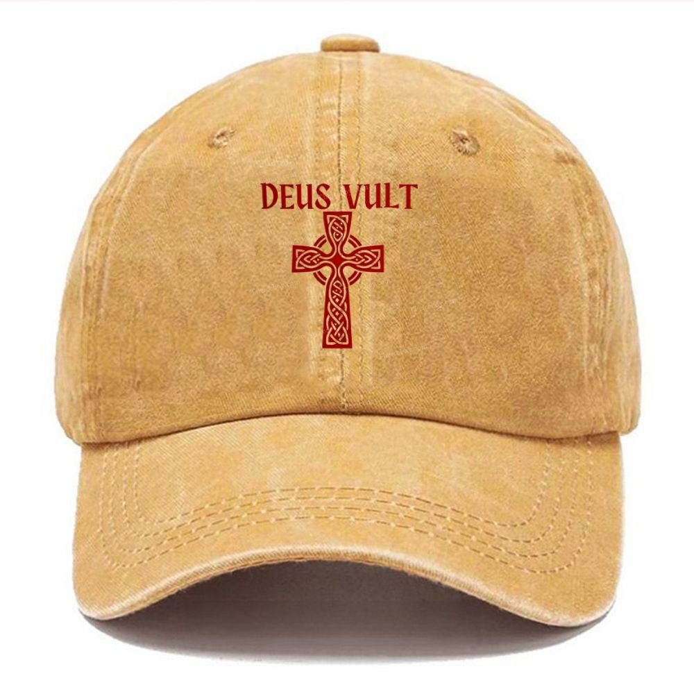 Deus Vult christian catholic The Lord templar knights Unisex Vintage Casual Washed Cap