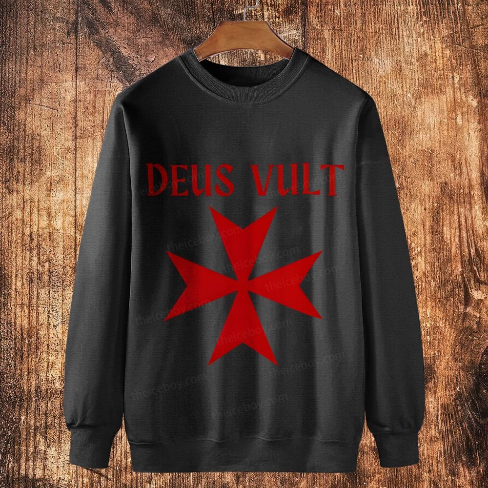 Deus Vult christian catholic templar knights crusades Cotton Crewneck Sweatshirt