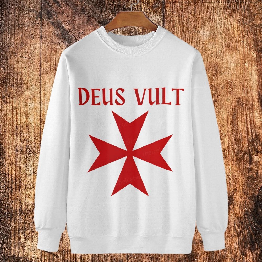 Deus Vult christian catholic templar knights crusades Cotton Crewneck Sweatshirt