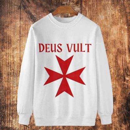 Deus Vult christian catholic templar knights crusades Cotton Crewneck Sweatshirt