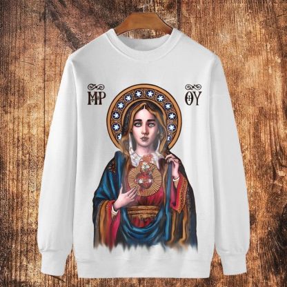 Our Lady Of Mercy Maria Cotton Crewneck Sweatshirt