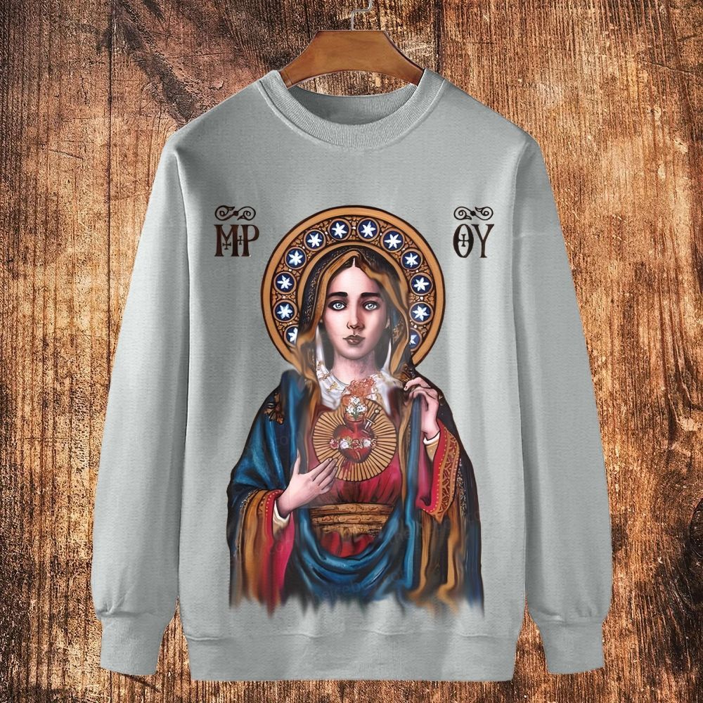 Our Lady Of Mercy Maria Cotton Crewneck Sweatshirt