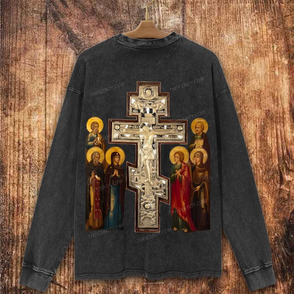 Orthodox Christ saints Christian Washed Sweatshirt