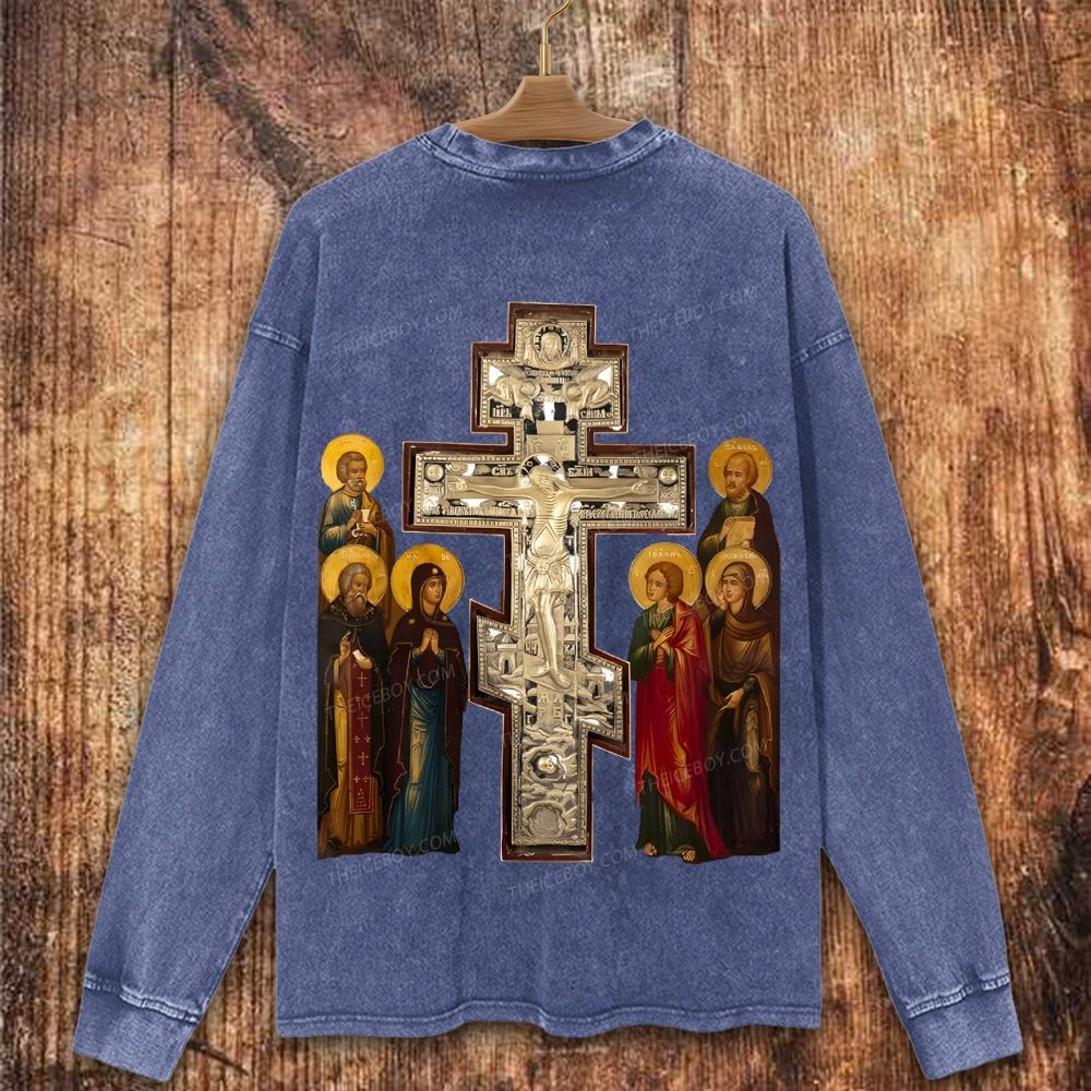 Orthodox Christ saints Christian Washed Sweatshirt