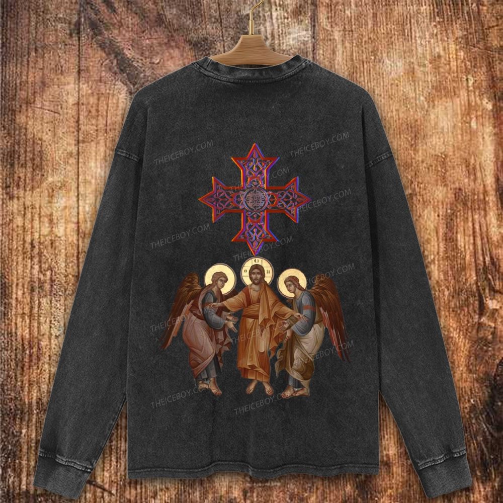 Christ Among Saints Icon Christian Washed Sweatshirt