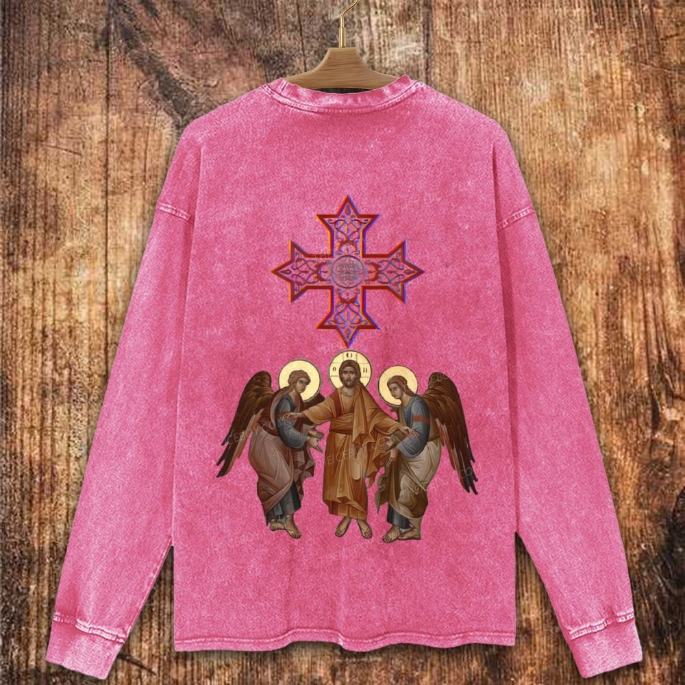 Christ Among Saints Icon Christian Washed Sweatshirt