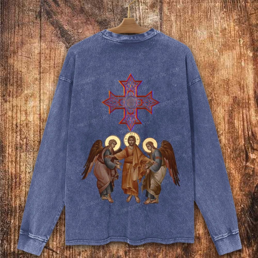 Christ Among Saints Icon Christian Washed Sweatshirt