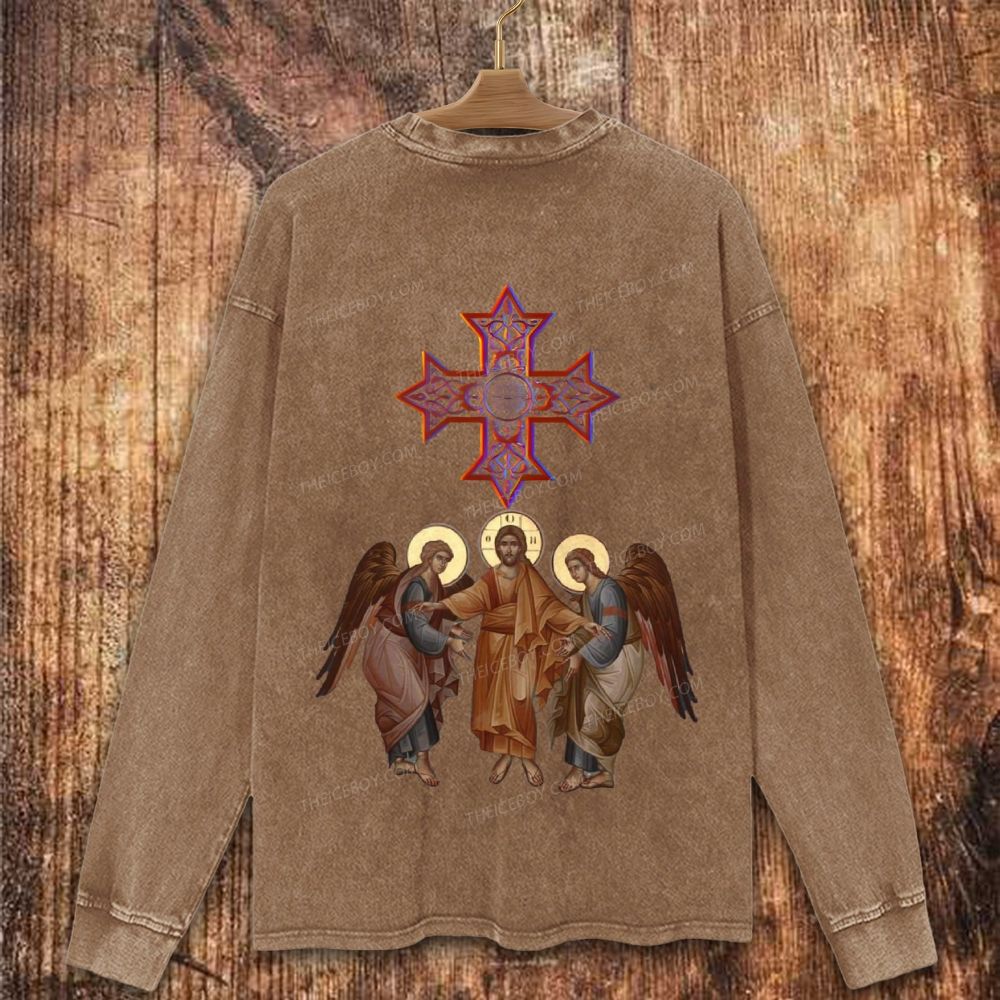 Christ Among Saints Icon Christian Washed Sweatshirt