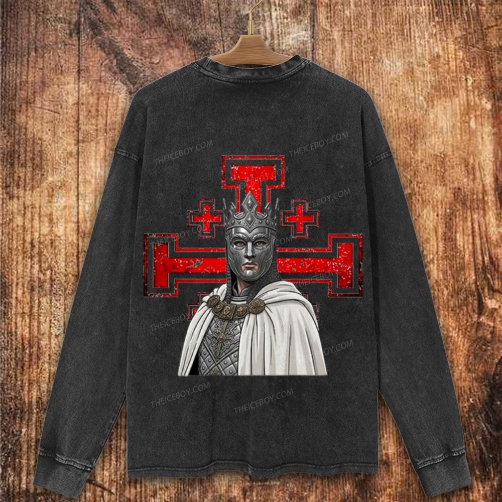 Jerusalem Cross King Baldwin Christian Washed Sweatshirt