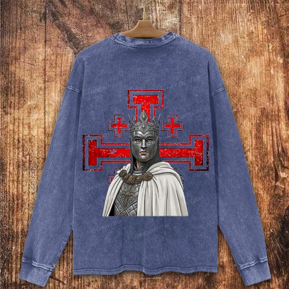 Jerusalem Cross King Baldwin Christian Washed Sweatshirt