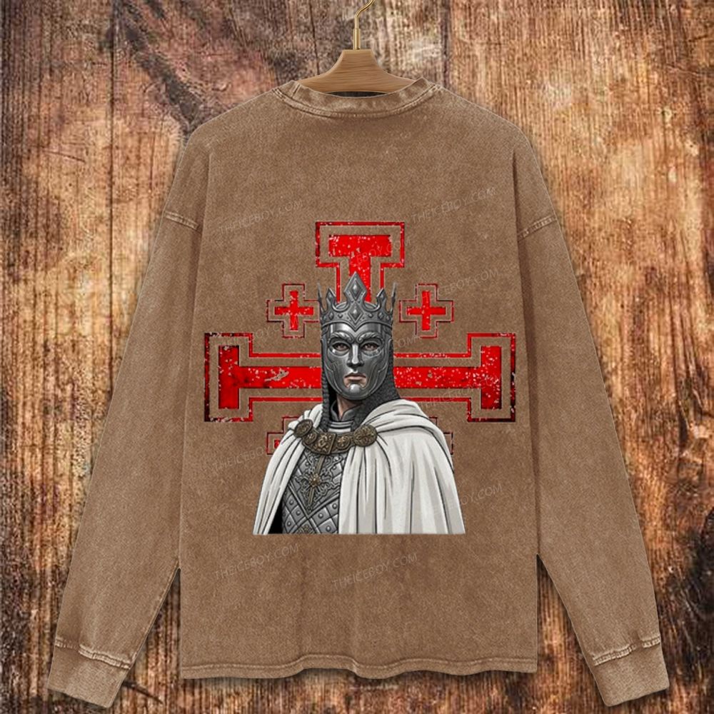 Jerusalem Cross King Baldwin Christian Washed Sweatshirt