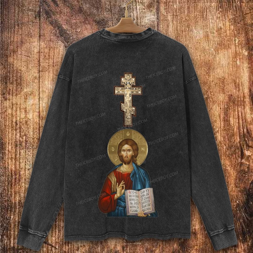 Orthodox Icon of Jesus Christian Washed Sweatshirt