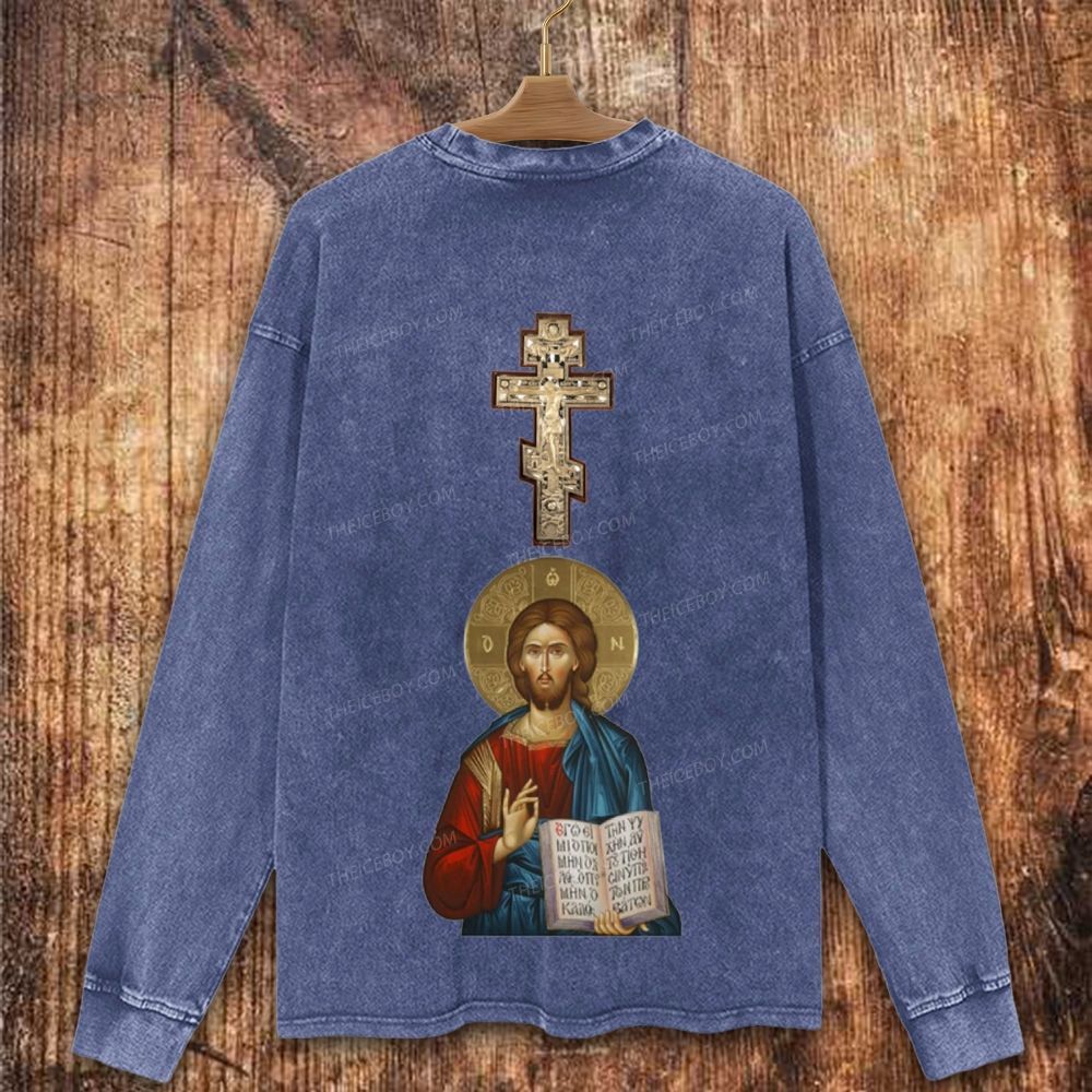 Orthodox Icon of Jesus Christian Washed Sweatshirt