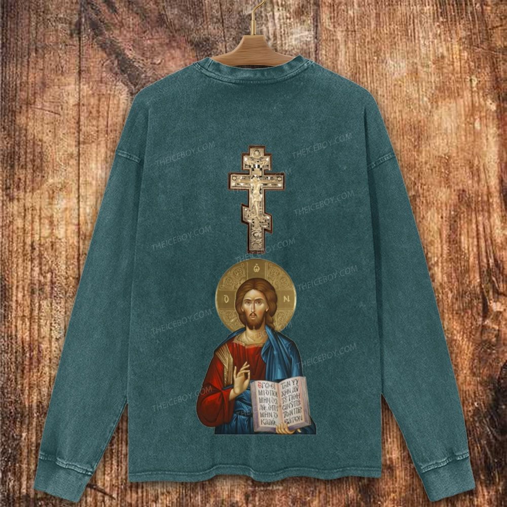 Orthodox Icon of Jesus Christian Washed Sweatshirt