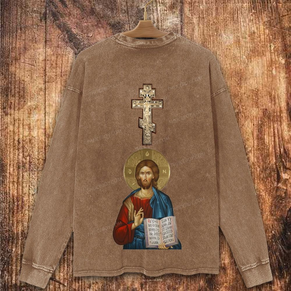 Orthodox Icon of Jesus Christian Washed Sweatshirt