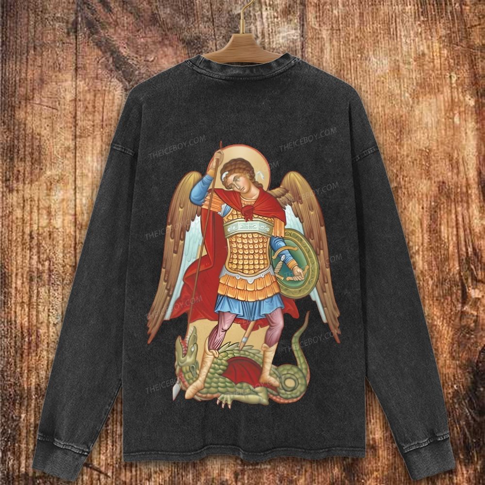 Saint Michael the Archangel Christian Washed Sweatshirt