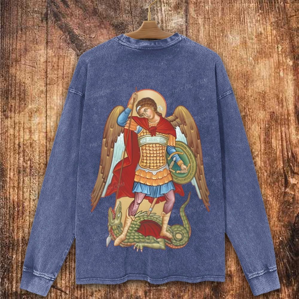 Saint Michael the Archangel Christian Washed Sweatshirt