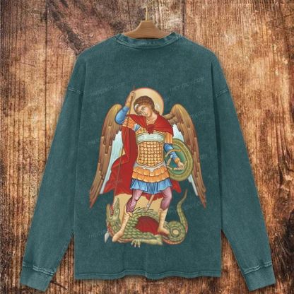 Saint Michael the Archangel Christian Washed Sweatshirt