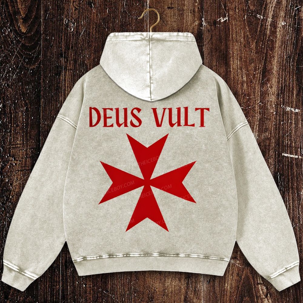 Deus Vult christian catholic templar knights crusades Christian Washed Hoodie