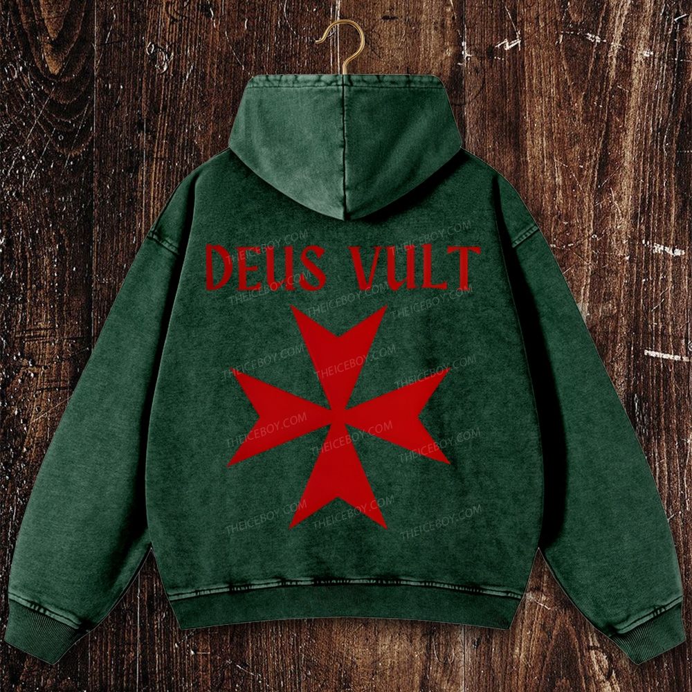 Deus Vult christian catholic templar knights crusades Christian Washed Hoodie