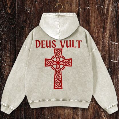 Deus Vult christian catholic The Lord templar knights Christian Washed Hoodie