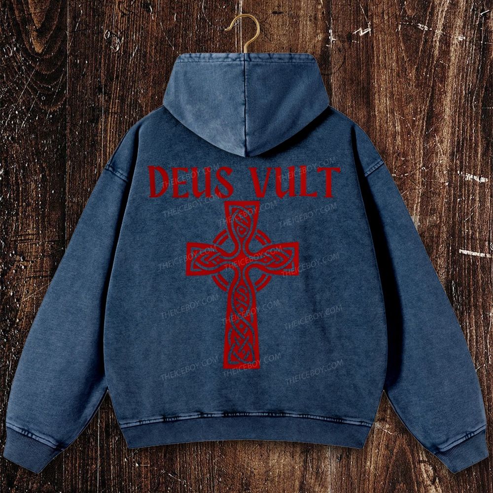 Deus Vult christian catholic The Lord templar knights Christian Washed Hoodie